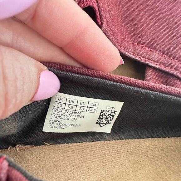 TOMS Alpargata Slip On Sneakers Shoes Size 7.5 Red Maroon Canvas Womens Casual - Picture 2 of 9